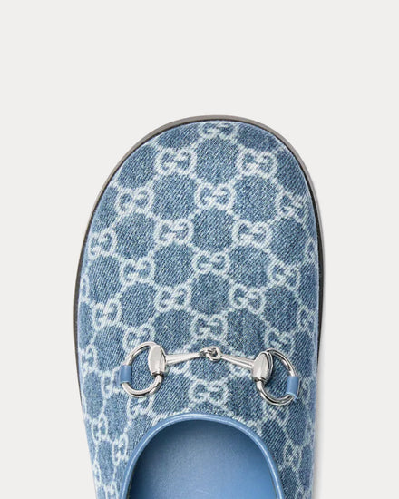 Gucci Horsebit GG Denim Blue Mules - 5