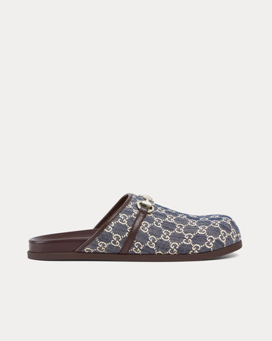 Gucci Horsebit GG Denim Beige / Blue Mules
