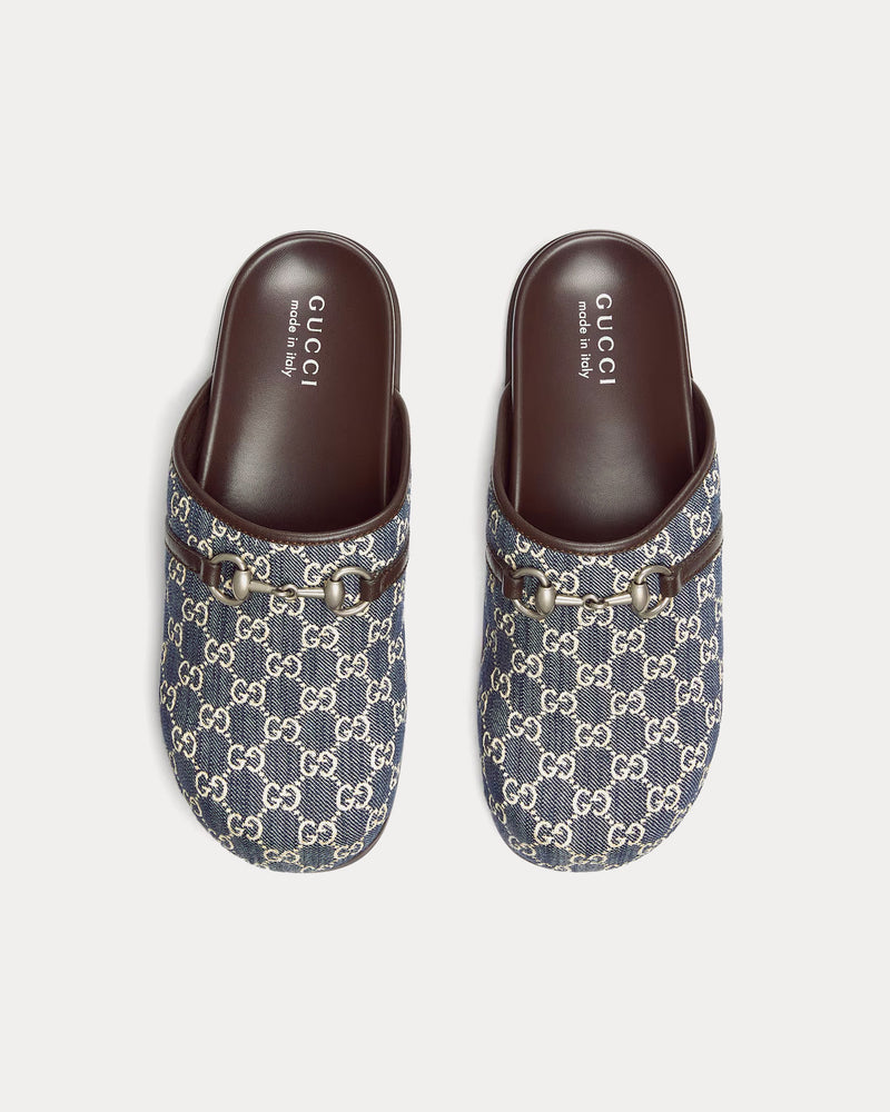 Gucci Horsebit GG Denim Beige / Blue Mules - 2