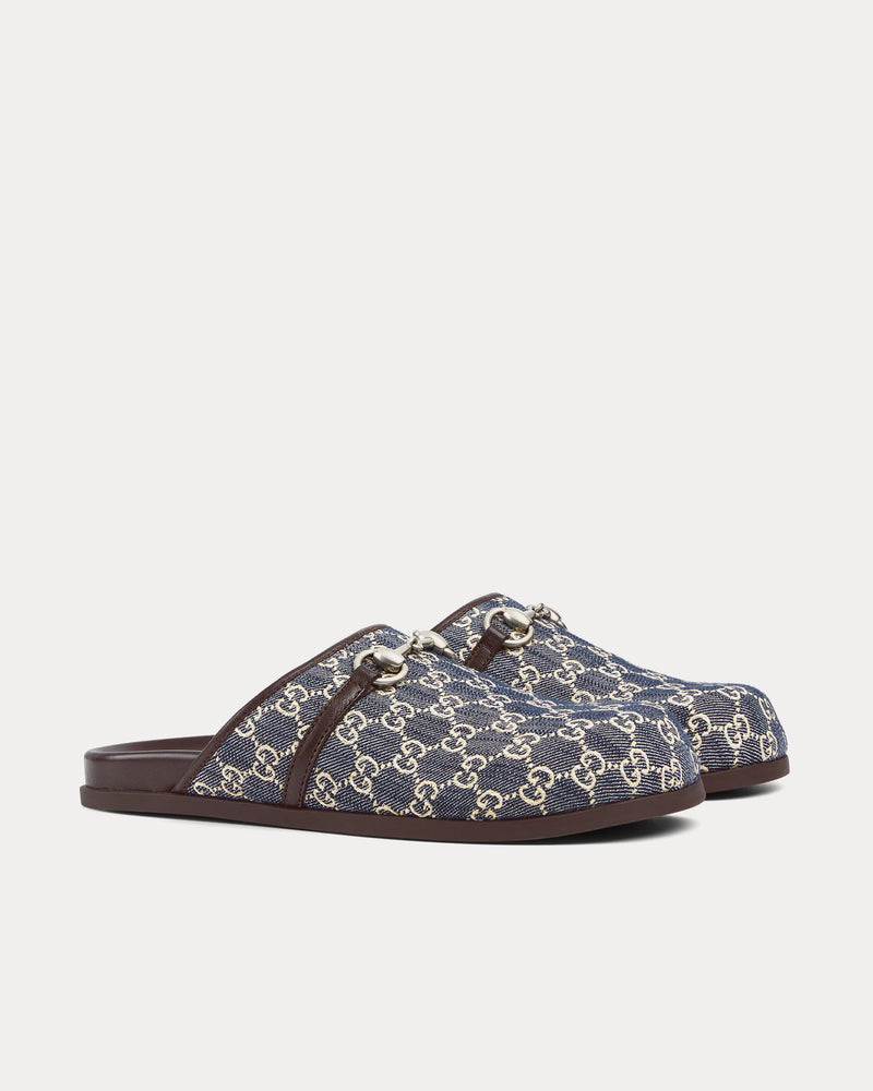 Gucci Horsebit GG Denim Beige / Blue Mules - 3