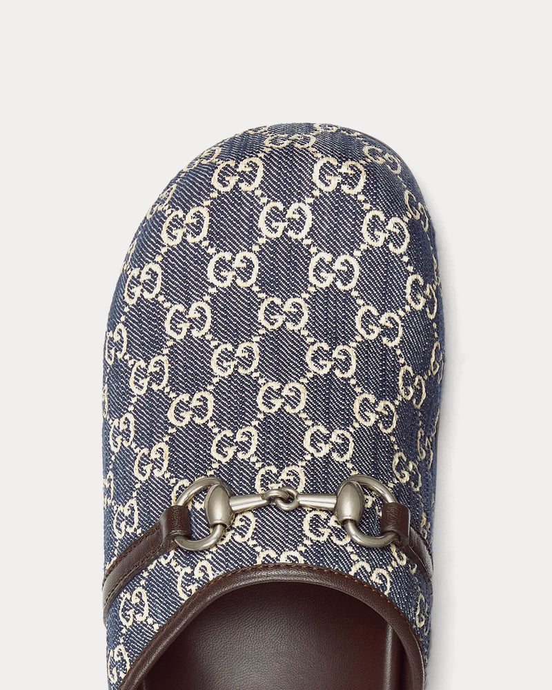 Gucci Horsebit GG Denim Beige / Blue Mules - 5