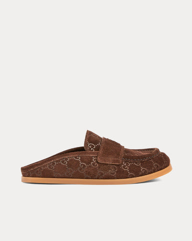 Gucci Double G with GG Suede Brown Mules