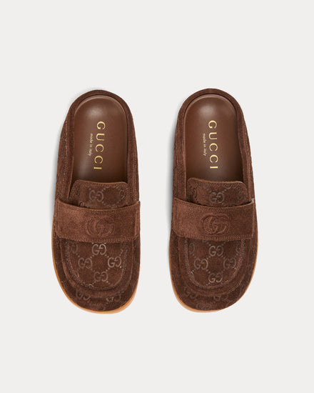 Gucci Double G with GG Suede Brown Mules - 2