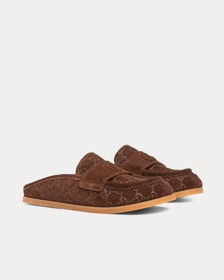 Gucci Double G with GG Suede Brown Mules - 3