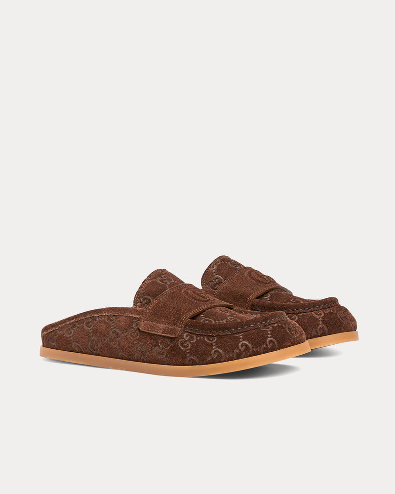 Gucci Double G with GG Suede Brown Mules - 3