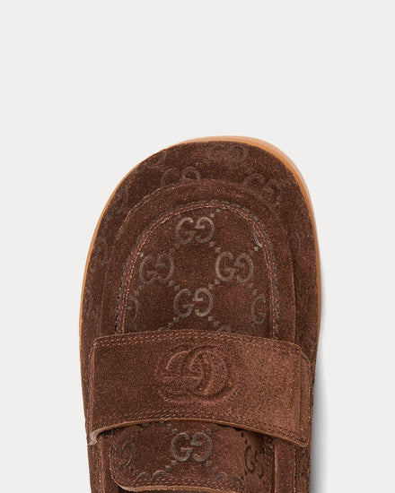 Gucci Double G with GG Suede Brown Mules - 5