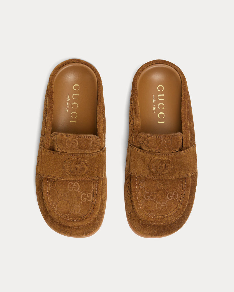 Gucci Double G with GG Suede Light Brown Mules - 2