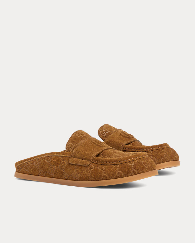 Gucci Double G with GG Suede Light Brown Mules - 3