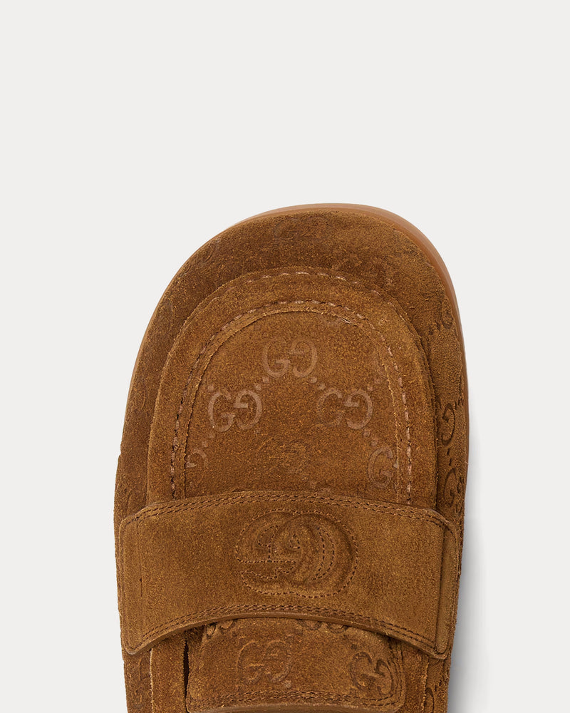 Gucci Double G with GG Suede Light Brown Mules - 5