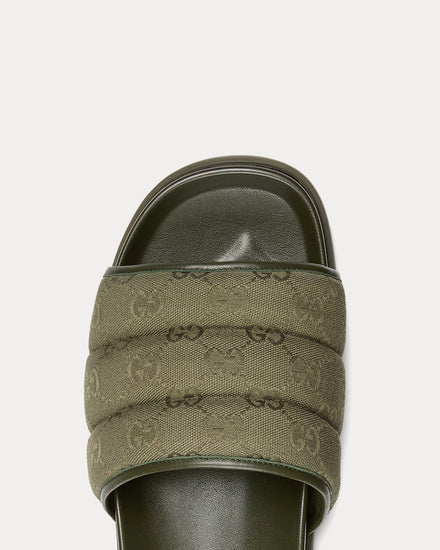 Gucci Padded Dark Green Slide Sandals - 4