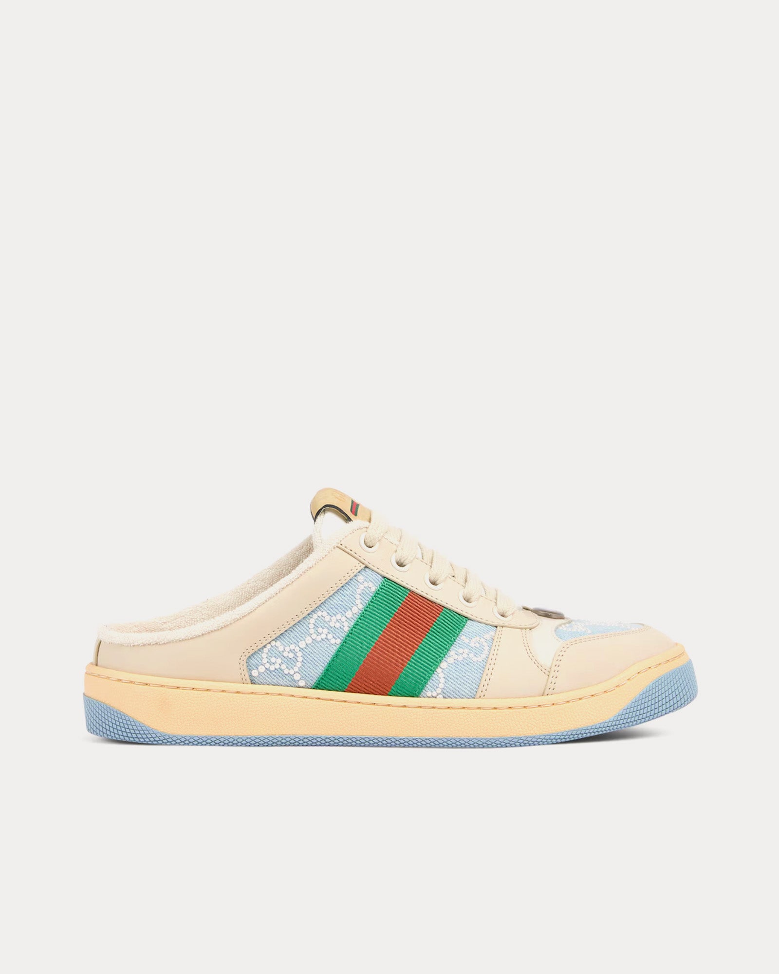 GUCCI ベージュ・青 ミュール Gucci Women's Screener with GG Pearl Canvas Light Blue Sneaker Mules