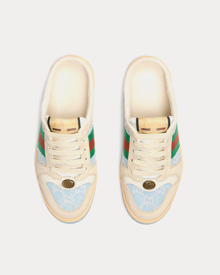 Gucci Screener with GG Pearl Canvas Light Blue Sneaker Mules - 2