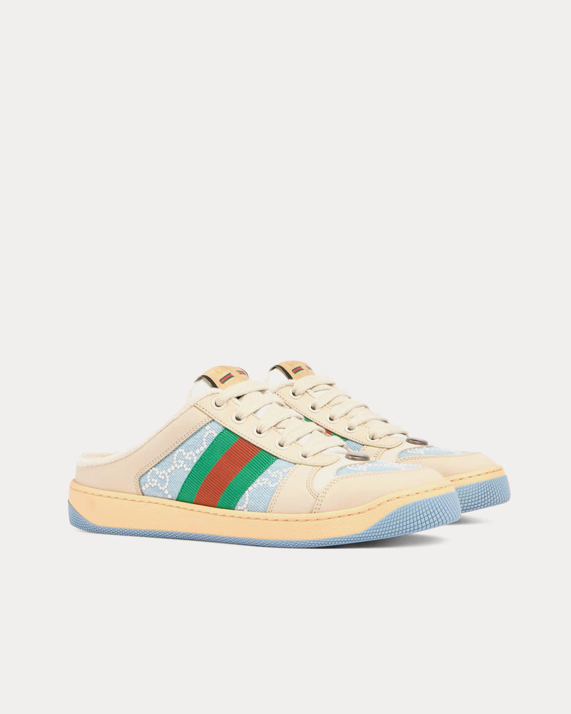 Gucci Women's Screener with GG Pearl Canvas Light Blue Sneaker Mules