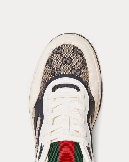 Gucci Re-Web Leather with Original GG Canvas White / Beige / Dark Brown L ow Top Sneakers - 4