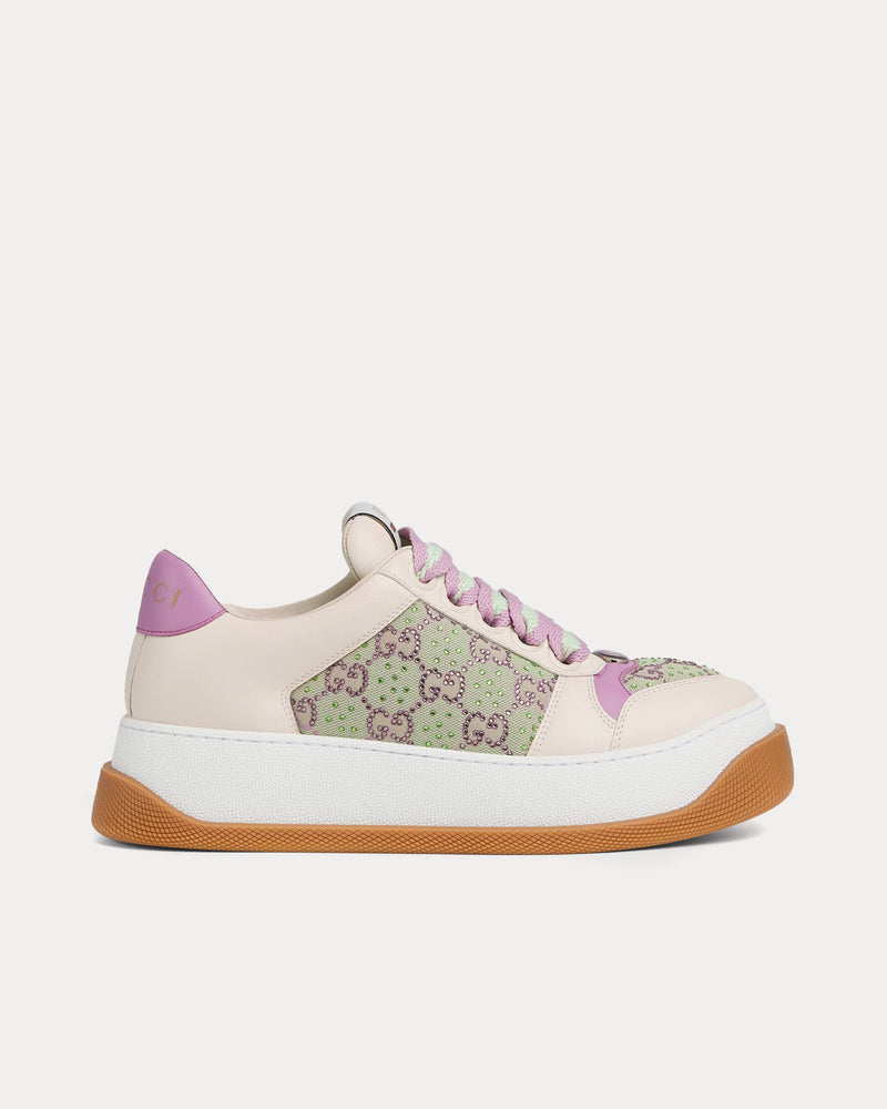 Gucci Women's Screener GG Crystal Canvas Beige Purple Low Top