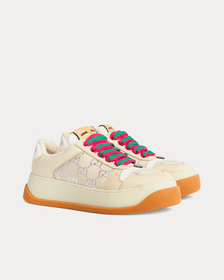 Gucci Screener GG Lamé Canvas White / Beige Low Top Sneakers - 2