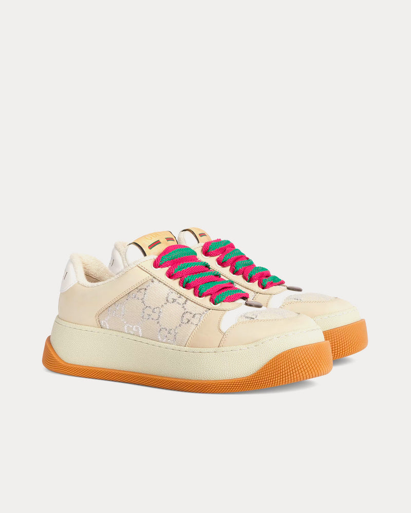 Gucci Screener GG Lamé Canvas White / Beige Low Top Sneakers - 2