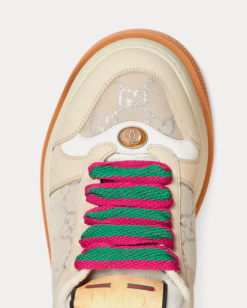 Gucci Screener GG Lamé Canvas White / Beige Low Top Sneakers - 4