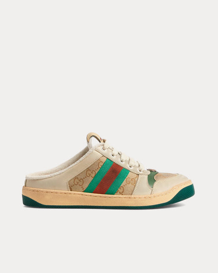 Gucci Screener with Leather Beige Sneaker Mules - 1
