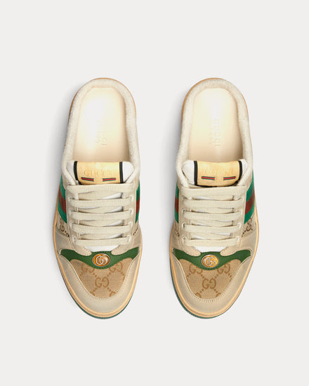 Gucci Screener with Leather Beige Sneaker Mules - 2