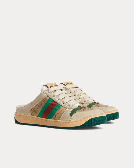 Gucci Screener with Leather Beige Sneaker Mules - 3