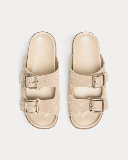 Gucci Slide Buckle GG Suede Oatmeal Sandals - 2