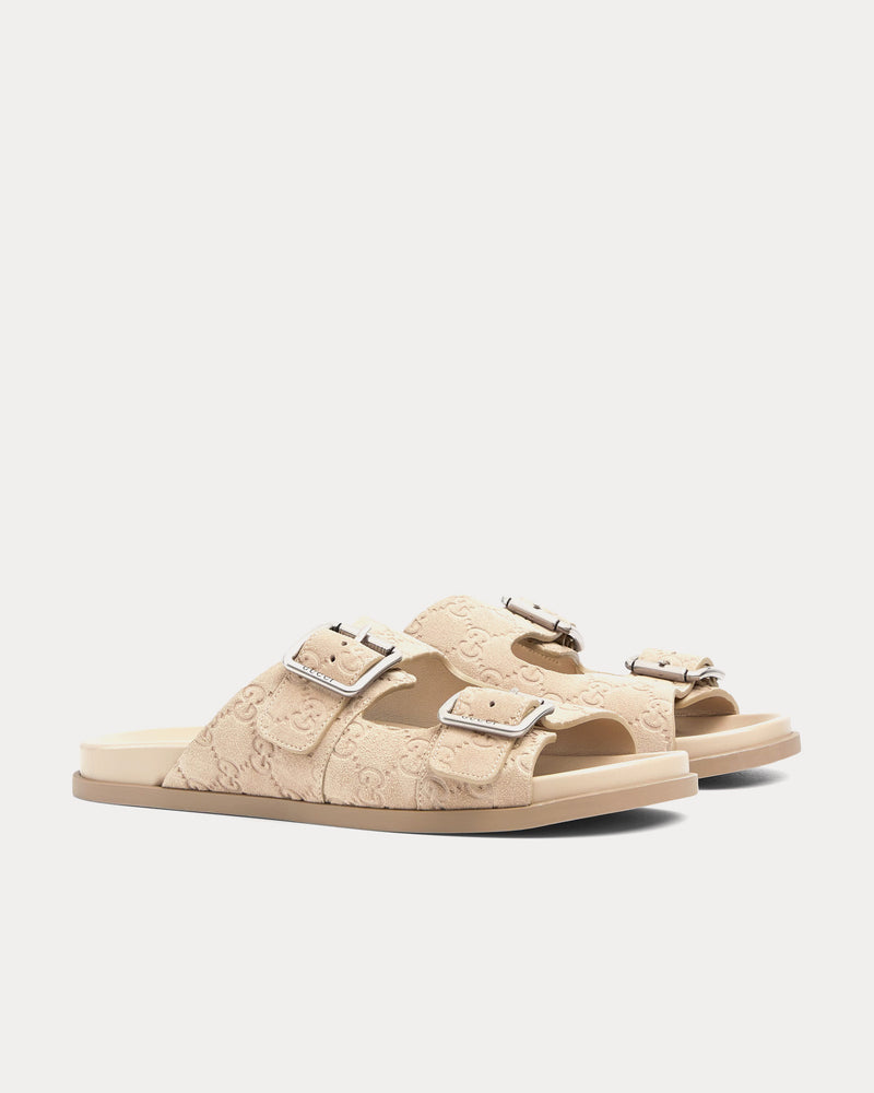Gucci Slide Buckle GG Suede Oatmeal Sandals - 3