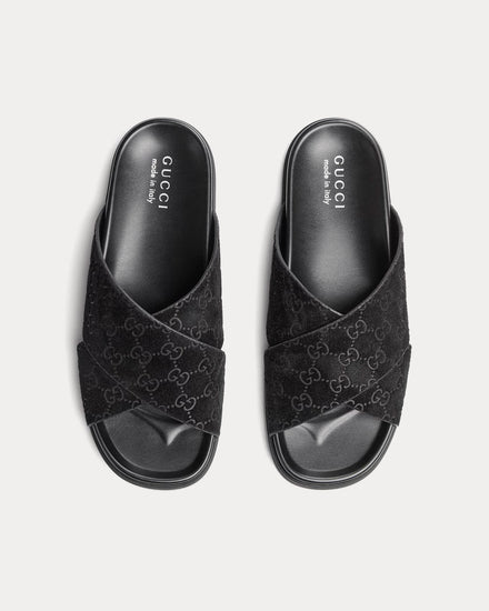 Gucci Slide Crossover GG Suede Black Sandals - 2