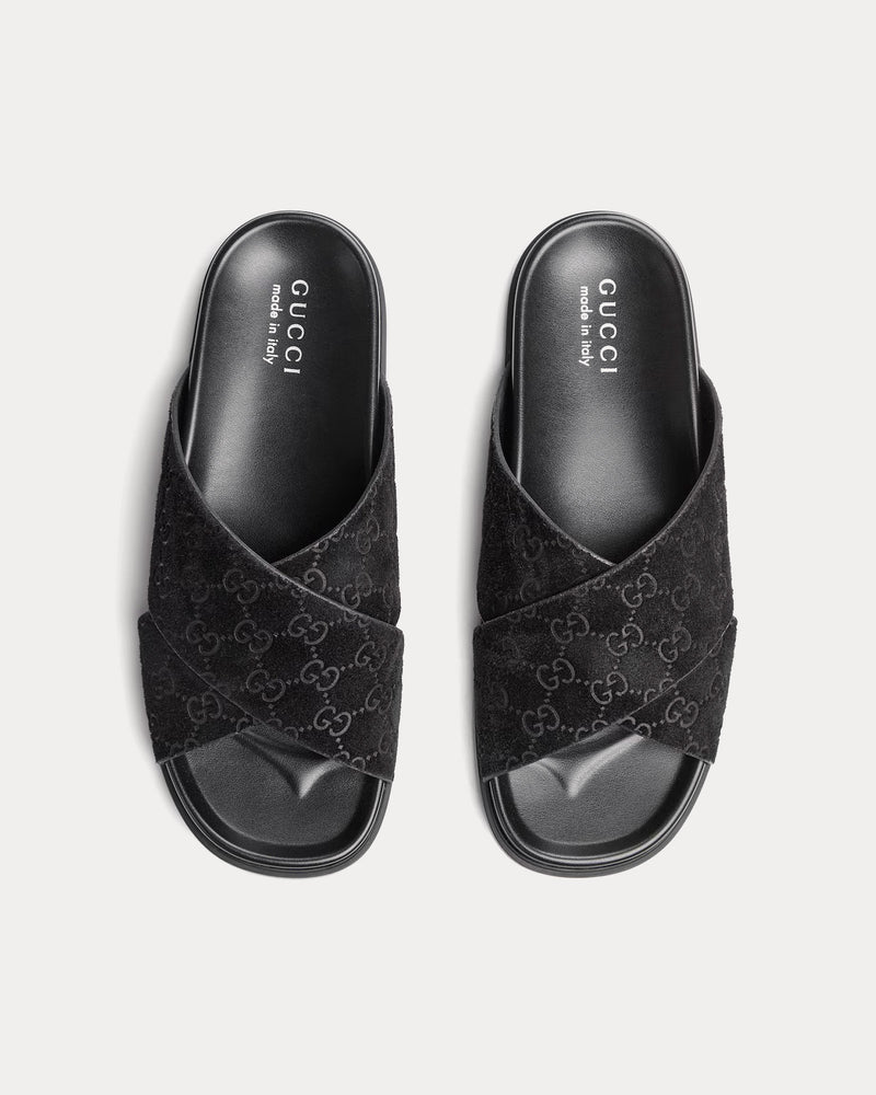 Gucci Slide Crossover GG Suede Black Sandals - 2