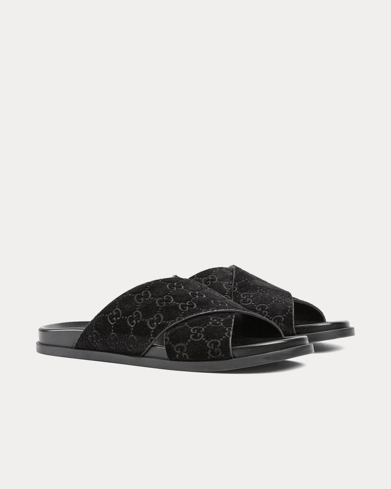 Gucci Slide Crossover GG Suede Black Sandals - 3