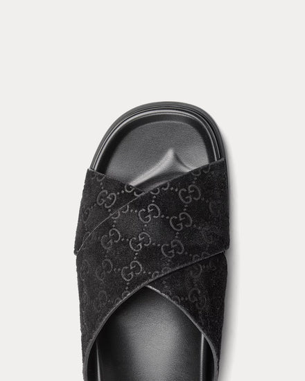 Gucci Slide Crossover GG Suede Black Sandals - 5