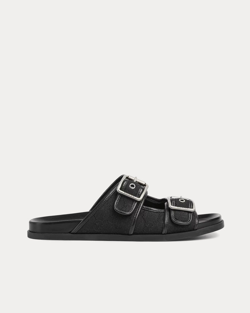 Gucci Slide Buckle GG Canvas Black Sandals - 1