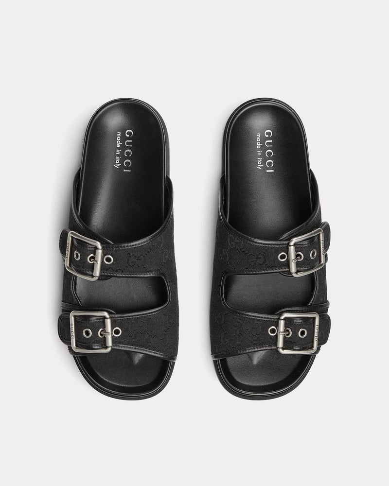 Gucci Slide Buckle GG Canvas Black Sandals - 2