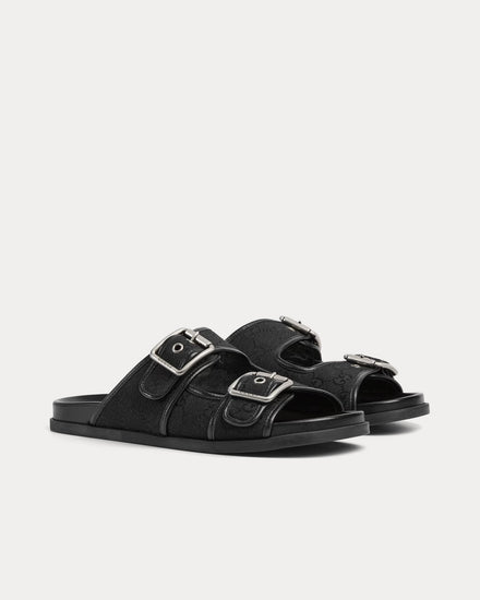 Gucci Slide Buckle GG Canvas Black Sandals - 3