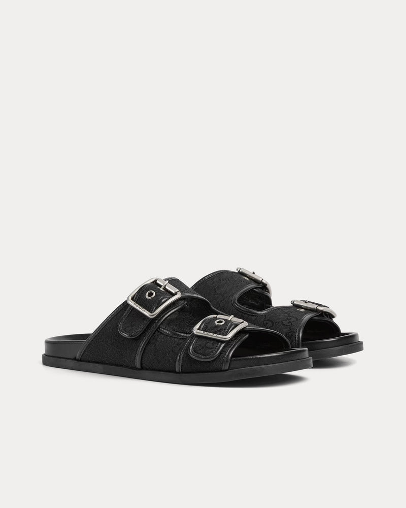 Gucci Slide Buckle GG Canvas Black Sandals - 3