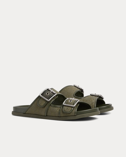 Gucci Slide Buckle GG Canvas Dark Green Sandals - 3
