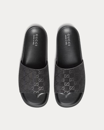 Gucci Slide Strap GG Suede Black Sandals - 2