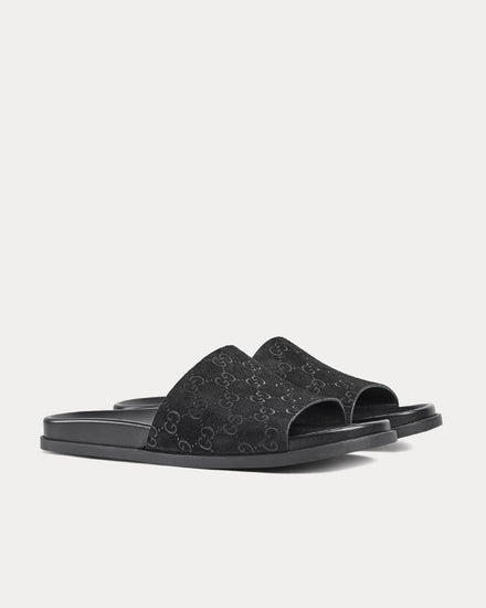 Gucci Slide Strap GG Suede Black Sandals - 3
