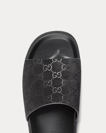Gucci Slide Strap GG Suede Black Sandals - 5