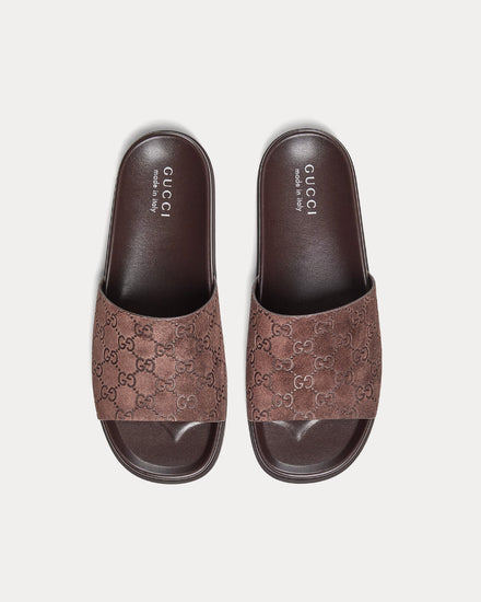 Gucci Slide Strap GG Suede Brown Sandals - 2