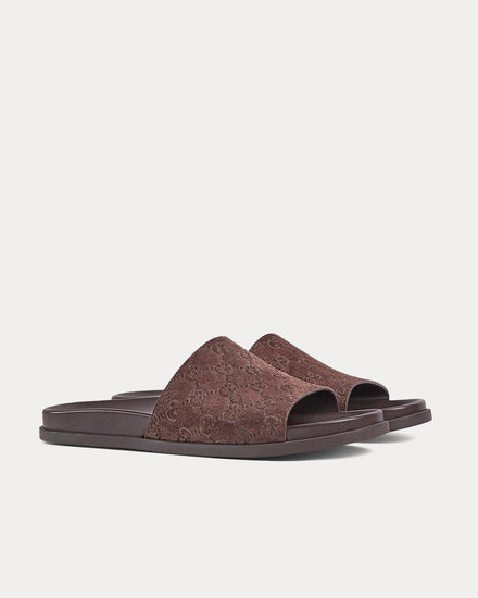 Gucci Slide Strap GG Suede Brown Sandals - 3
