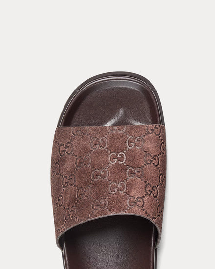 Gucci Slide Strap GG Suede Brown Sandals - 5