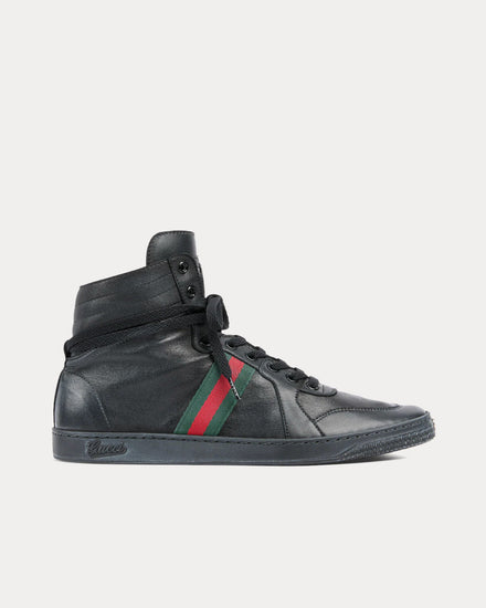 Gucci Stretch Leather Black High Top Sneakers - 1