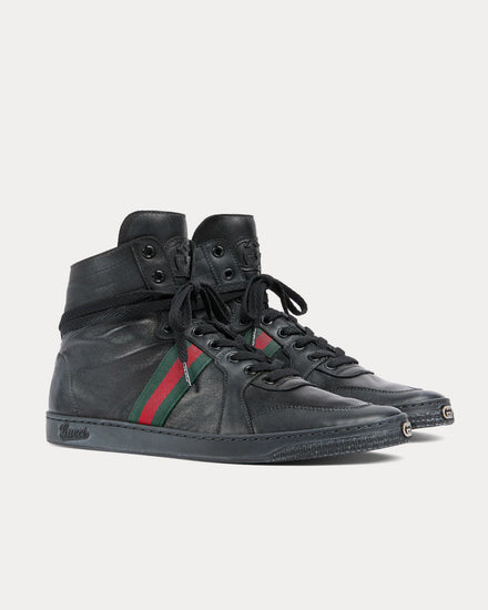 Gucci Stretch Leather Black High Top Sneakers - 3