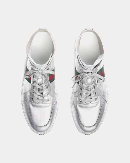 Gucci Stretch Leather Silver High Top Sneakers - 2