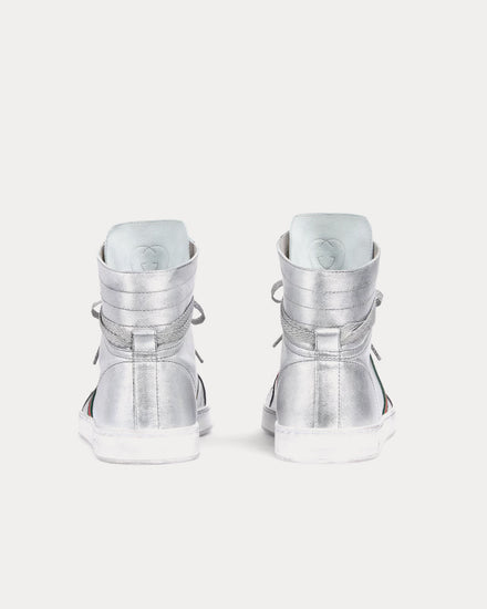 Gucci Stretch Leather Silver High Top Sneakers - 4