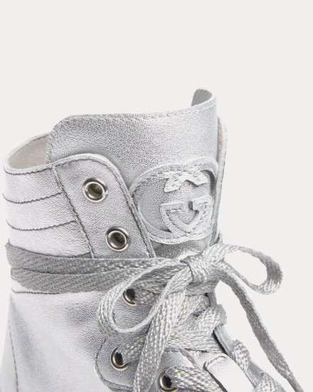 Gucci Stretch Leather Silver High Top Sneakers - 5