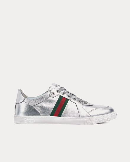 Gucci Stretch Leather Silver Low Top Sneakers - 1