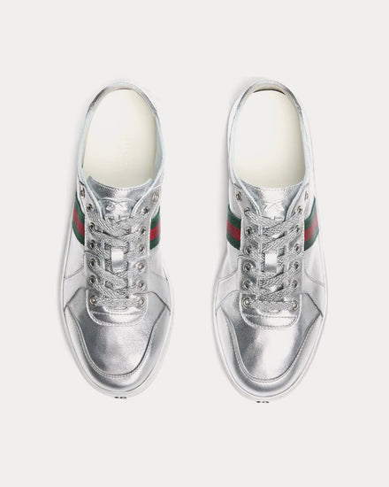 Gucci Stretch Leather Silver Low Top Sneakers - 2
