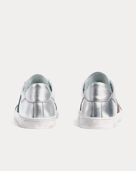 Gucci Stretch Leather Silver Low Top Sneakers - 4